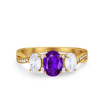 Oval Three Stone Engagement Ring Simulated Cubic Zirconia 925 Sterling Silver