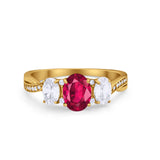Oval Three Stone Engagement Ring Simulated Cubic Zirconia 925 Sterling Silver