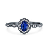 Halo Art Deco Oval Wedding Engagement Ring Simulated Cubic Zirconia 925 Sterling Silver