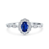 Halo Art Deco Oval Wedding Engagement Ring Simulated Cubic Zirconia 925 Sterling Silver