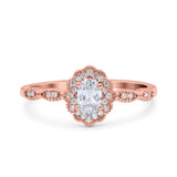 Halo Art Deco Oval Wedding Engagement Ring Simulated Cubic Zirconia 925 Sterling Silver