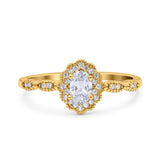 Halo Art Deco Oval Wedding Engagement Ring Simulated Cubic Zirconia 925 Sterling Silver