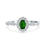 Halo Art Deco Oval Wedding Engagement Ring Simulated Cubic Zirconia 925 Sterling Silver