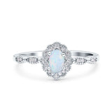 Halo Art Deco Oval Wedding Engagement Ring Simulated Cubic Zirconia 925 Sterling Silver