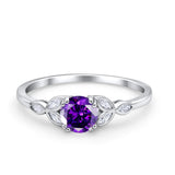 Vintage Art Deco Wedding Ring Round Simulated Cubic Zirconia 925 Sterling Silver