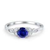 Vintage Art Deco Wedding Ring Round Simulated Cubic Zirconia 925 Sterling Silver