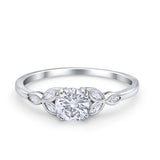 Vintage Art Deco Wedding Ring Round Simulated Cubic Zirconia 925 Sterling Silver