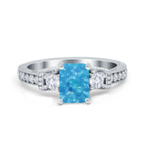 Three Stone Engagement Ring Radiant Simulated Cubic Zirconia 925 Sterling Silver