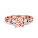 Three Stone Engagement Ring Radiant Simulated Cubic Zirconia 925 Sterling Silver