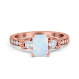 Three Stone Engagement Ring Radiant Simulated Cubic Zirconia 925 Sterling Silver
