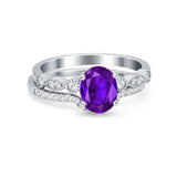 Two Piece Wedding Ring Band Round Simulated Cubic Zirconia 925 Sterling Silver