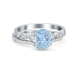 Two Piece Wedding Ring Band Round Simulated Cubic Zirconia 925 Sterling Silver