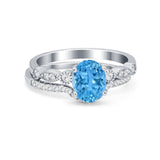 Two Piece Wedding Ring Band Round Simulated Cubic Zirconia 925 Sterling Silver