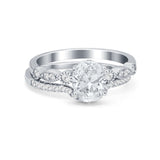 Two Piece Wedding Ring Band Round Simulated Cubic Zirconia 925 Sterling Silver