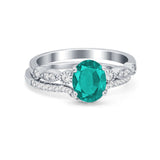 Two Piece Wedding Ring Band Round Simulated Cubic Zirconia 925 Sterling Silver