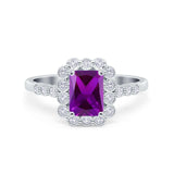 Halo Radiant Cut Wedding Ring Simulated Cubic Zirconia 925 Sterling Silver