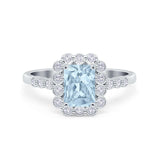 Halo Radiant Cut Wedding Ring Simulated Cubic Zirconia 925 Sterling Silver