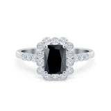 Halo Radiant Cut Wedding Ring Simulated Cubic Zirconia 925 Sterling Silver