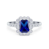 Halo Radiant Cut Wedding Ring Simulated Cubic Zirconia 925 Sterling Silver