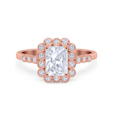 Halo Radiant Cut Wedding Ring Simulated Cubic Zirconia 925 Sterling Silver