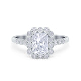 Halo Radiant Cut Wedding Ring Simulated Cubic Zirconia 925 Sterling Silver