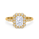 Halo Radiant Cut Wedding Ring Simulated Cubic Zirconia 925 Sterling Silver