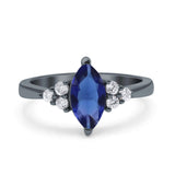 Vintage Art Deco Marquise Wedding Ring Simulated Cubic Zirconia 925 Sterling Silver