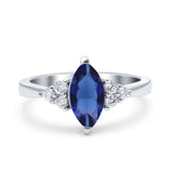 Vintage Art Deco Marquise Wedding Ring Simulated Cubic Zirconia 925 Sterling Silver