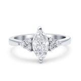Vintage Art Deco Marquise Wedding Ring Simulated Cubic Zirconia 925 Sterling Silver