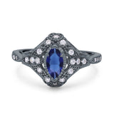 Marquise Art Deco Wedding Engagement Bridal Ring Accent Vintage Round Simulated Cubic Zirconia 925 Sterling Silver
