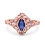 Marquise Art Deco Wedding Engagement Bridal Ring Accent Vintage Round Simulated Cubic Zirconia 925 Sterling Silver