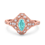 Marquise Art Deco Wedding Engagement Bridal Ring Accent Vintage Round Simulated Cubic Zirconia 925 Sterling Silver