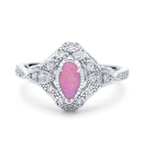 Marquise Art Deco Wedding Engagement Bridal Ring Accent Vintage Round Simulated Cubic Zirconia 925 Sterling Silver
