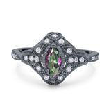 Marquise Art Deco Wedding Engagement Bridal Ring Accent Vintage Round Simulated Cubic Zirconia 925 Sterling Silver