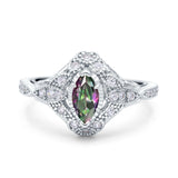 Marquise Art Deco Wedding Engagement Bridal Ring Accent Vintage Round Simulated Cubic Zirconia 925 Sterling Silver