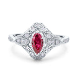 Marquise Art Deco Wedding Engagement Bridal Ring Accent Vintage Round Simulated Cubic Zirconia 925 Sterling Silver