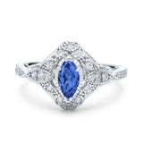 Marquise Art Deco Wedding Engagement Bridal Ring Accent Vintage Round Simulated Cubic Zirconia 925 Sterling Silver
