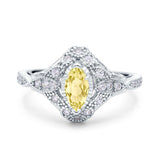 Marquise Art Deco Wedding Engagement Bridal Ring Accent Vintage Round Simulated Cubic Zirconia 925 Sterling Silver