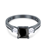 Princess Cut Art Deco Wedding Engagement Bridal Ring Round Simulated Cubic Zirconia 925 Sterling Silver