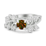 Vintage Style Wedding Bridal Ring Round Simulated Cubic Zirconia 925 Sterling Silver