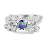 Vintage Style Wedding Bridal Ring Round Simulated Cubic Zirconia 925 Sterling Silver