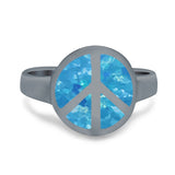 Peace Sign Ring Inlay Round Lab Created Opal 925 Sterling Silver