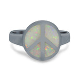 Peace Sign Ring Inlay Round Lab Created Opal 925 Sterling Silver