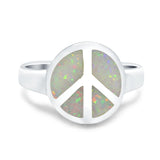 Peace Sign Ring Inlay Round Lab Created Opal 925 Sterling Silver