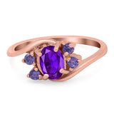 Oval Art Deco Wedding Ring Simulated Amethyst Cubic Zirconia 925 Sterling Silver