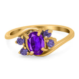 Oval Art Deco Wedding Ring Simulated Amethyst Cubic Zirconia 925 Sterling Silver