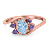 Oval Art Deco Wedding Ring Simulated Amethyst Cubic Zirconia 925 Sterling Silver