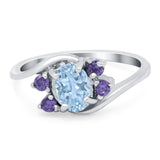 Oval Art Deco Wedding Ring Simulated Amethyst Cubic Zirconia 925 Sterling Silver