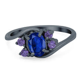 Oval Art Deco Wedding Ring Simulated Amethyst Cubic Zirconia 925 Sterling Silver