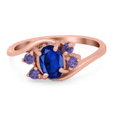 Oval Art Deco Wedding Ring Simulated Amethyst Cubic Zirconia 925 Sterling Silver